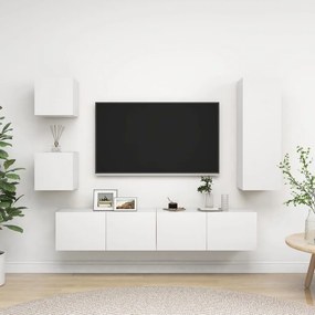 Set Di Mobili Porta Tv 5 Pz Bianco İn Legno Multistrato /