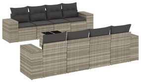 Set divano da giardino 9pz con cuscini grigio chiaro polyrattan