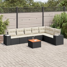 Set divani da giardino con cuscini 8 pz nero in polyrattan