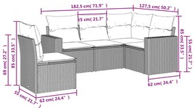 Set Divano da Giardino 5 pz con Cuscini Grigio in Polyrattan