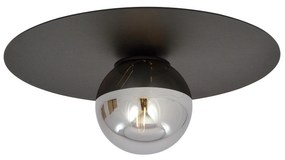 Plafoniera Minimal 1 Luce Mnemosine In Acciaio Nero E Sfera Di Vetro Fumè