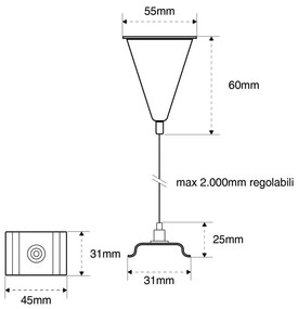 Kit Sospensione 2m per binario Monofase Bianco serie "Solid"