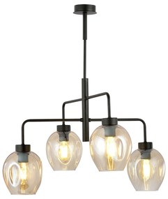 Lampadario Moderno 4 Luci Auriga In Accaio Nero E Vetro Ambra