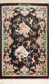 Ghom Tappeto persiano 90 x 60 Nero (Iran) Annodato A Mano