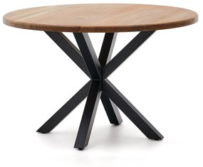 Kave Home - Tavolo rotondo Argo in legno massiccio di acacia e gambe in acciaio nero Ã˜ 120 cm