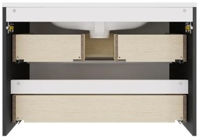 Mobile da bagno sospeso sotto lavabo L 81.2 x H 53.7 x P 47.5 cm nero laccato opaco, 2 cassetti SENSEA Perla