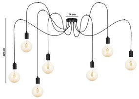 Lampadario a sospensione con filo MIROS 7xE27/60W/230V ragno nero