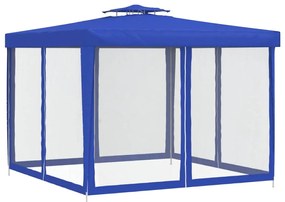 Gazebo con Tetto Doppio Blu 3x3x2,68 m in Tessuto