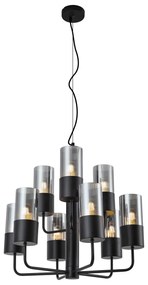 Lampadario moderno nero con vetro fumé 9 luci - Laura