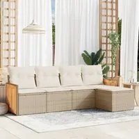 Set Divano da Giardino 5 pz con Cuscini Beige in Polyrattancod mxl 114588