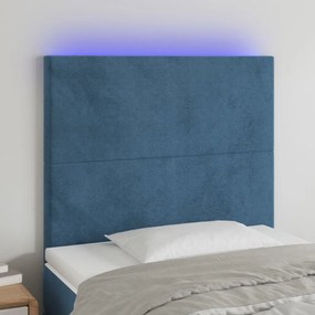 Testiera A Led Blu Scuro 90x5x118/128 Cm İn Velluto /
