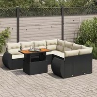 Set Divani da Giardino 9 pz con Cuscini Nero in Polyrattan 3327241