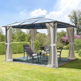 TOOLPORT Gazebo da giardino 3x3,65m, Hardtop, 4 teli laterali, crema - (300199)