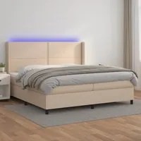 Giroletto Molle Materasso e LED Cappuccino 200x200cm Similpelle 3139348