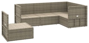 Set Divani da Giardino 5 pz con Cuscini in Polyrattan Grigio