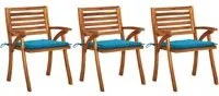 Sedie da Pranzo da Giardino con Cuscini 3 pz Massello di Acacia 3060793