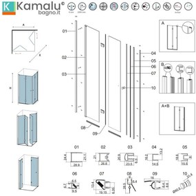 Kamalu - Box doccia 60x90 cm doppia apertura a libro colore nero | KS7000N