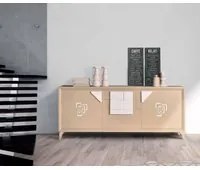 Credenza frassino laccato onice poro aperto 2 porte piedi a sciabola l.210 p.50 h.88