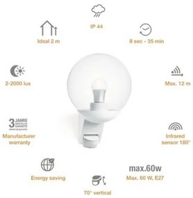 STEINEL 005917 - Applique da esterno con sensore L585S 1xE27/60W bianco