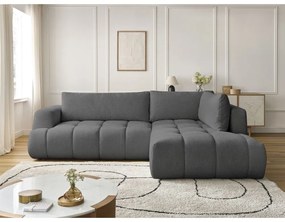 Divano angolare grigio scuro allungabile e con contenitore (penisola a destra/a L) Fuji – Bobochic Paris