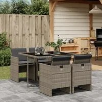 Set da Pranzo da Giardino 5 pz con Cuscini in Polyrattan Grigio 3277663