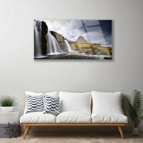 Quadro acrilico Paesaggio di montagna della cascata 100x50 cm