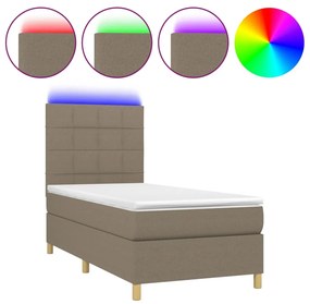 Letto a molle con materasso e led tortora 100x200cm in tessuto