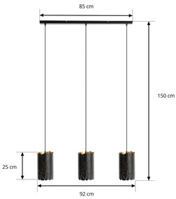 Lampada a sospensione Lindby Aralena, nero/oro, a 3 luci, metallo