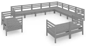 Set Divani da Giardino 12 pz in Legno Massello di Pino Grigio