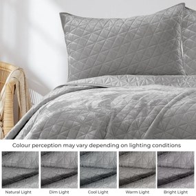 Copriletto trapuntato in velluto grigio chiaro 260x280 cm Laila - AmeliaHome