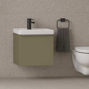 Mobile da bagno sospeso sotto lavabo Pixel plain 1 cassetto L 60 x H 40 x P 45.5 cm verde salvia laccato opaco, con maniglia alluminio brillante