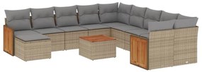 Set divani da giardino 12 pz con cuscini beige in polyrattan