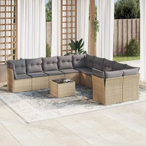 Set Divani da Giardino 11 pz con Cuscini Beige in Polyrattan