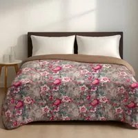 Trapunta invernale matrimoniale velluto stampa fiori tortora