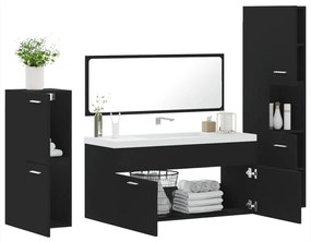 Set mobili da bagno 4 pz nero in legno multistrato