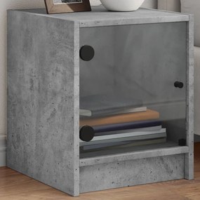 Comodino Con Anta İn Vetro Grigio Cemento 35x37x42 Cm /