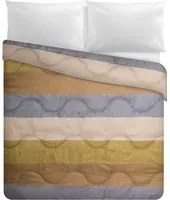 Trapunta matrimoniale Chevron righe beige azzurre microfibra