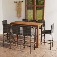 Set da Bar da Giardino 9 pz con Cuscini Grigio cod mxl 45584