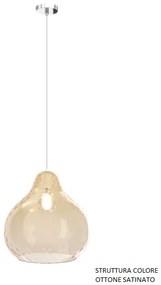 Sospensione ottone satinato 1 luce vetro grande ambra 1191os-sg-am