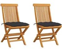 Sedie da Giardino con Cuscini Antracite 2 pz Massello di Teak cod mxl 51639