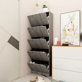 Scarpiera Con 5 Ante Cemento 59x24x167 Cm İn Legno Multistrato /