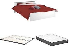 Letto con vani portaoggetti 140 x 190 cm 2 cassetti e 1 nicchia Bianco + Rete + Materasso - PABLO