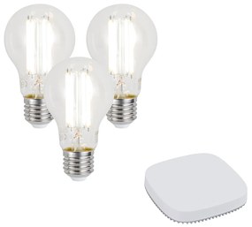 Set di 3 lampadine LED smart E27 dimmerabili A60 7W 806LM 2700-6500K con Zigbee Smart Hub