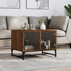 Tavolino Salotto Con Ante İn Vetro Rovere Marrone 68,5x50x50cm /