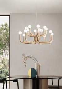 Sospensione derby colore oro 16 luci attacco g9 con sfere opali