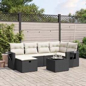 Set divani da giardino con cuscini 7pz nero polyrattan