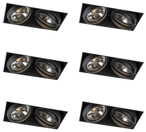 Set di 6 faretti da incasso neri AR111 orientabili e inclinabili senza bordi 2 luci - Oneon