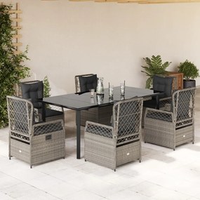 Set da pranzo da giardino 7 pz cuscini polyrattan grigio chiaro