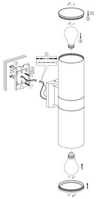 Applique Cilindrica Bidirezionale XL, IP54, Con 2 basi E27 - Nera Base E27