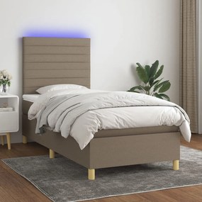 Letto A Molle Con Materasso E Led Tortora 100x200cm İn Tessuto /